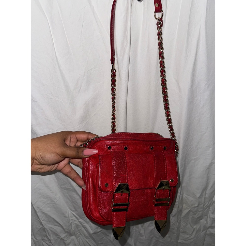 Rebecca Minkoff Red Pebbled Leather Crossbody Bag Gold Chain Strap